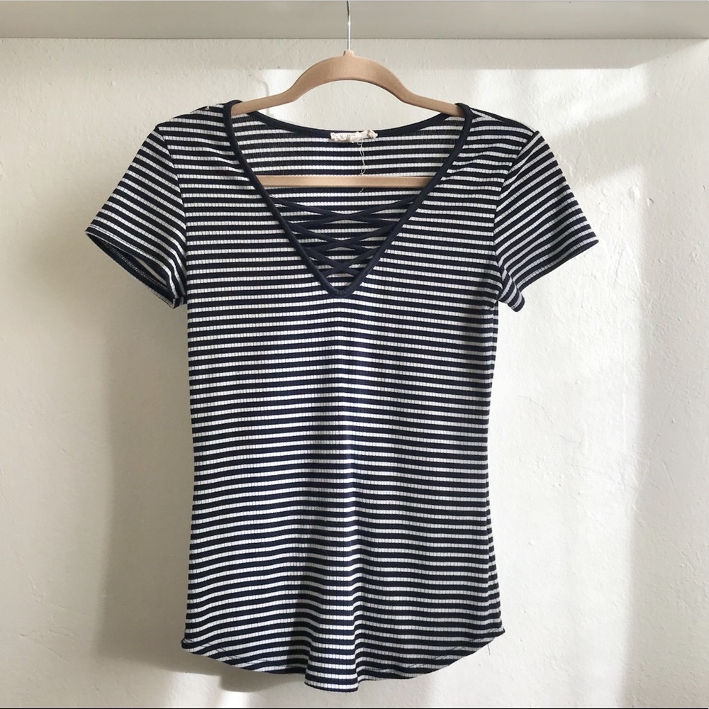 White & Blue shirt with crossing front, Size S